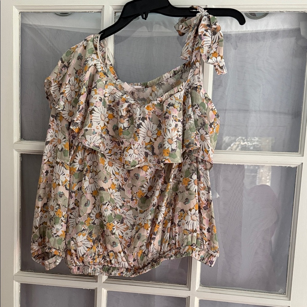 LC Lauren Conrad Floral Ruffle Blouse - Pink and Green